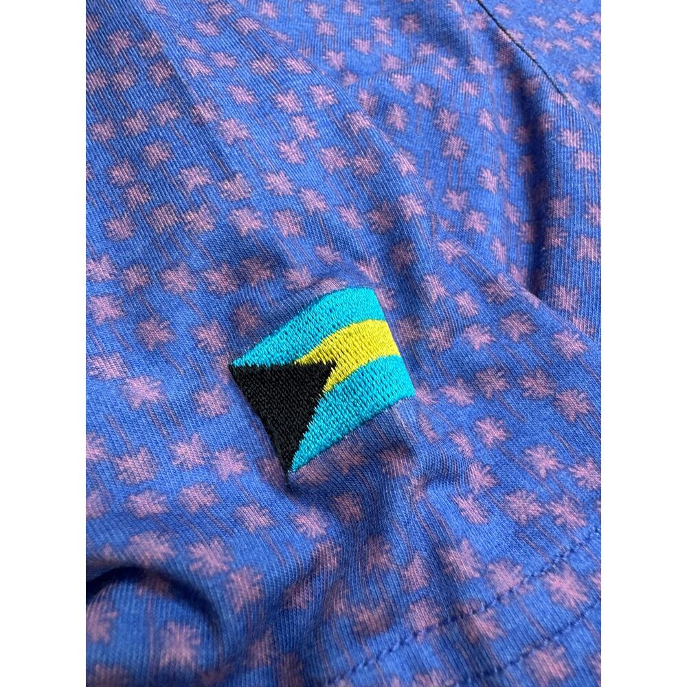 Johnnie-O Top Shelf Blue Pink Polo Size XL Palm Tree Graphic Bahama Flag Logo - Picture 6 of 11